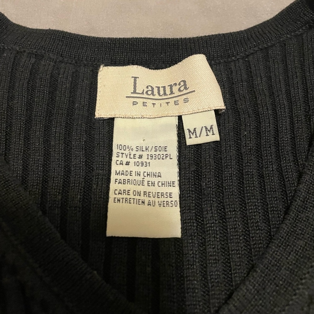 Laura Petites 100% silk black ribbed top, size M - Picture 2 of 4
